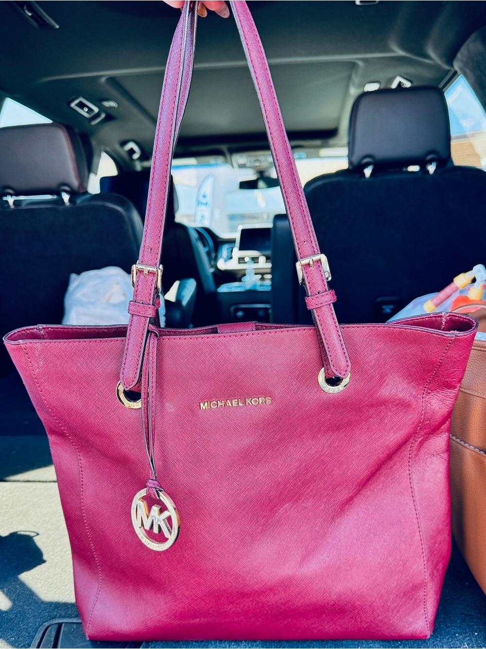 Michael Kors Fuchsia Leather Tote with Gold Hardware